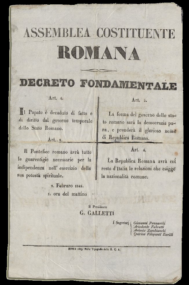 Assemble Costituente Romana - Decreto Fondamentale - 9 febbraio 1849